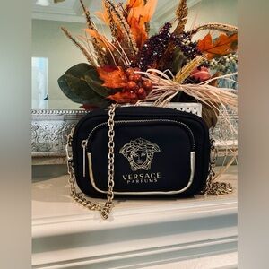 Versace Parfums Crossbody Pouch Gold Medusa Logo Chain Strap